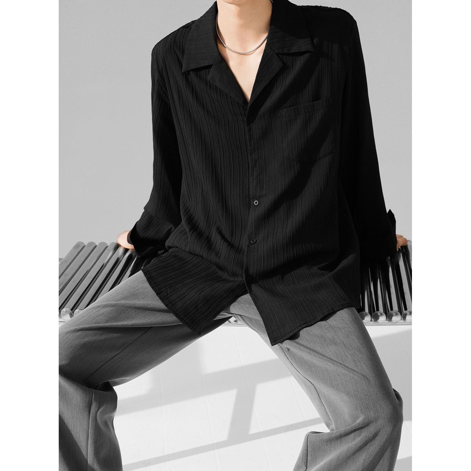 Draping Cuban Collar Loose Shirt All-match Texture nyaabs.com