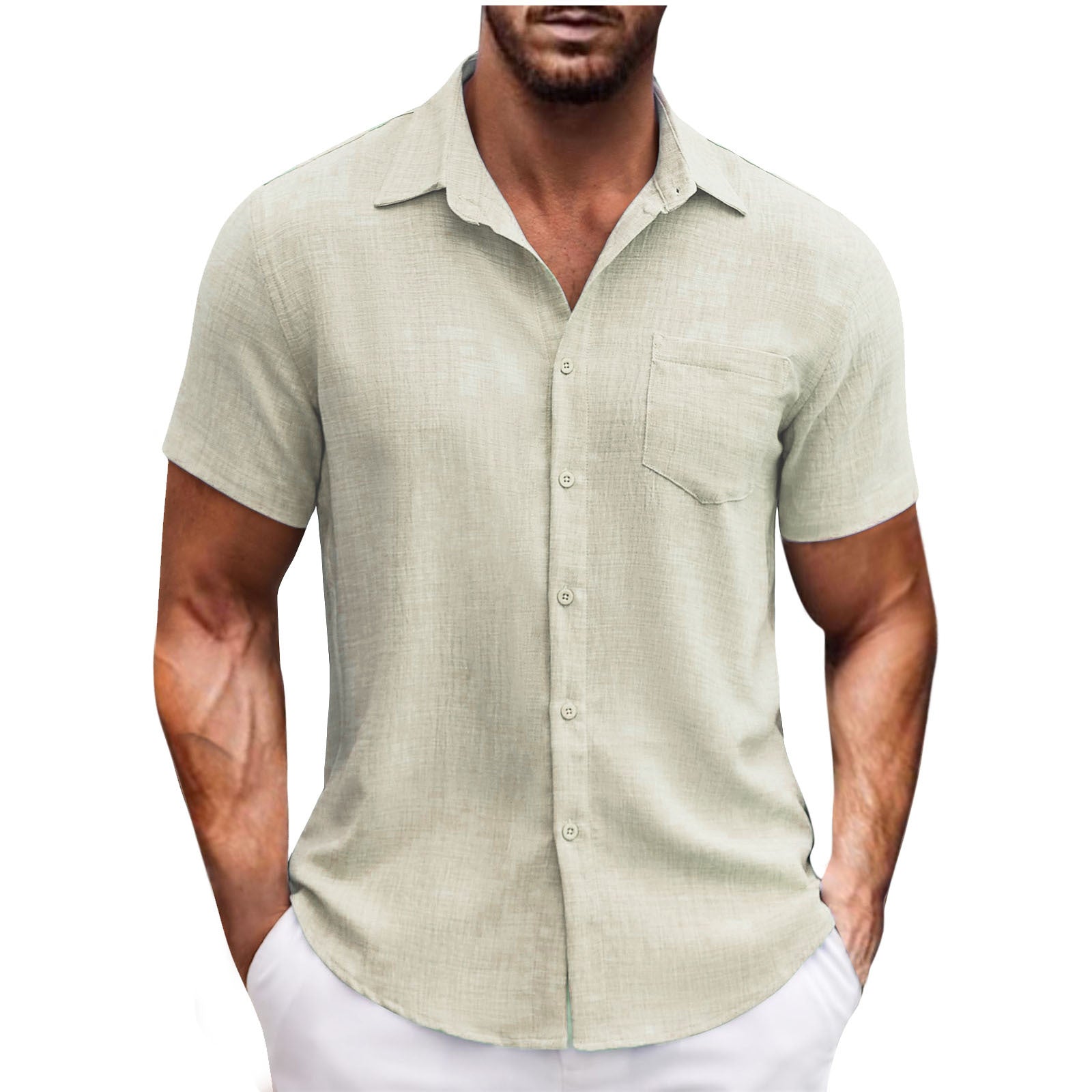 Men's Lapel Pocket Short Sleeve Casual Shirt nyaabs.com