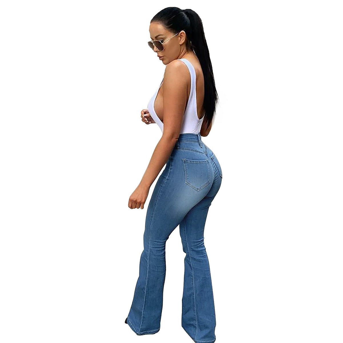 Women's Stretch High Waist Denim Pants Micro-pull Horseshoe Pants nyaabs.com