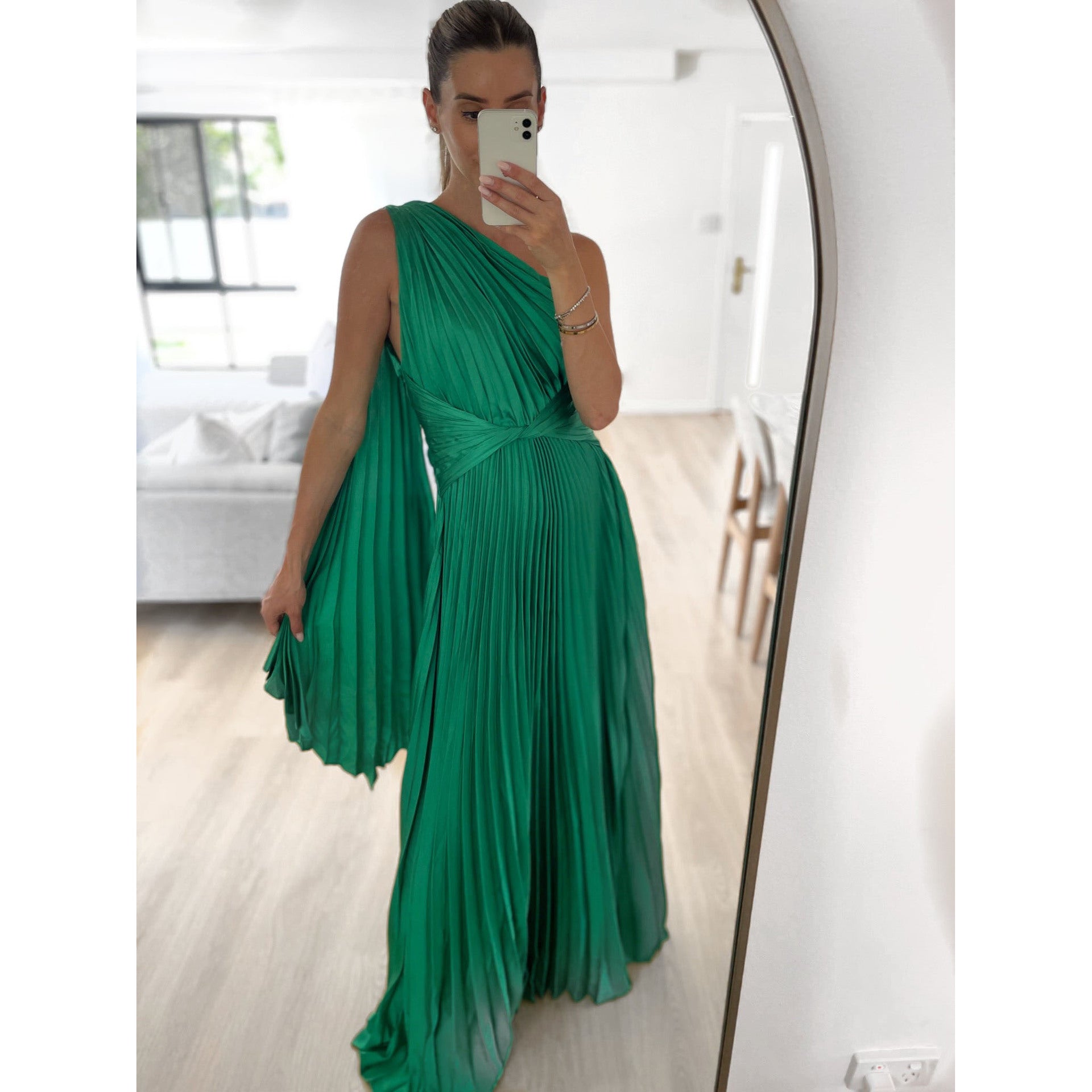 Slant Shoulder Pleated Casual INS Loose Vacation Party Length Dress nyaabs.com