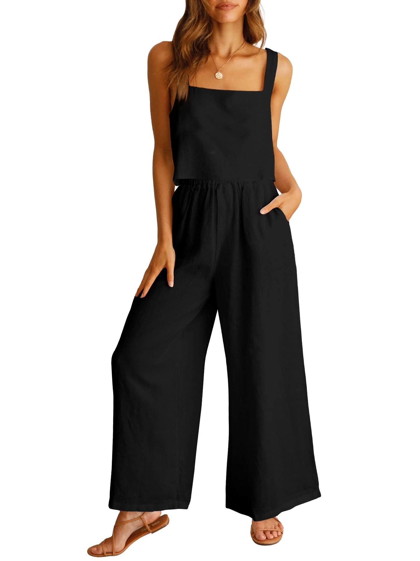 Sleeveless Camisole Wide Leg Pants Casual Suit - Nyaabs