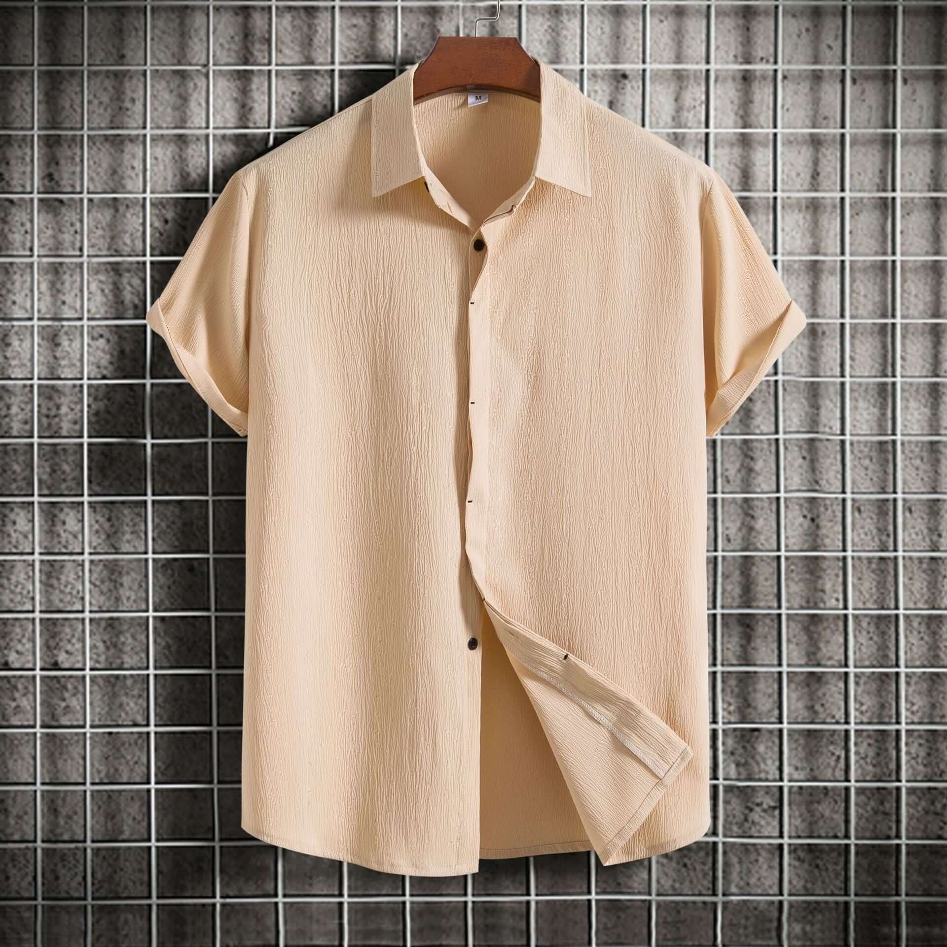 Cross-border 2024 summer new men's short-sleeved shirt loose solid color button short-sleeved shirt cotton and linen shirt men - Nyaabs