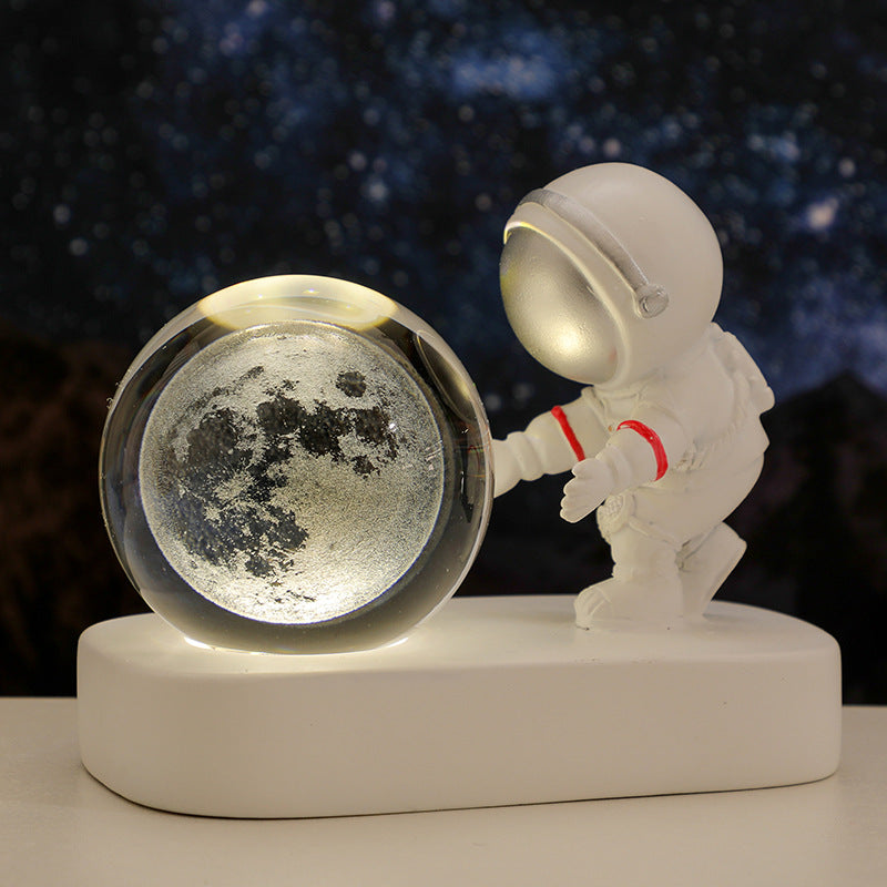 Glowing Planetary Galaxy Astronaut Crystal Ball Night Lights USB Power Warm Bedside Light Brithday Gift Night Lamp - Nyaabs