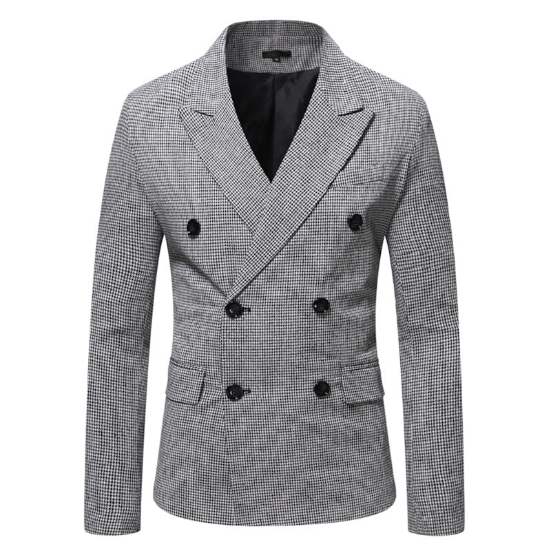 Men's Houndstooth Loose Double Breasted Casual Suit Jacket nyaabs.com