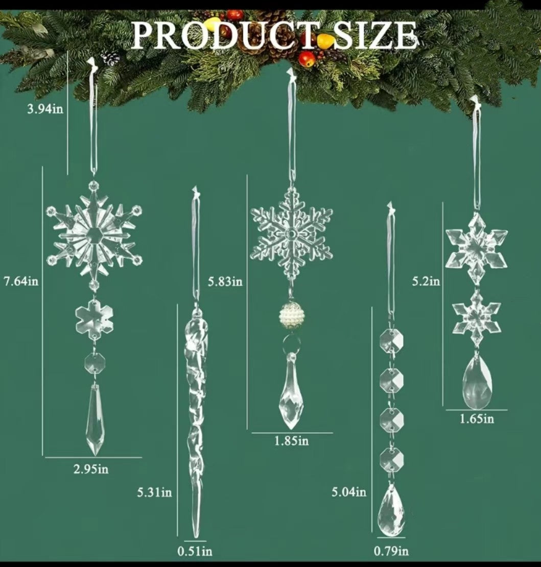 10pcs Christmas Tree Hanging Pendants Acrylic Ice Strip Snow Ceiling Xmas Ornaments New Year Christmas Decoration Home Decor - Nyaabs