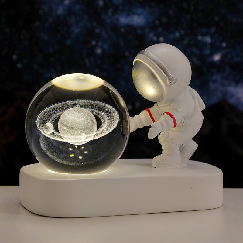 Glowing Planetary Galaxy Astronaut Crystal Ball Night Lights USB Power Warm Bedside Light Brithday Gift Night Lamp - Nyaabs