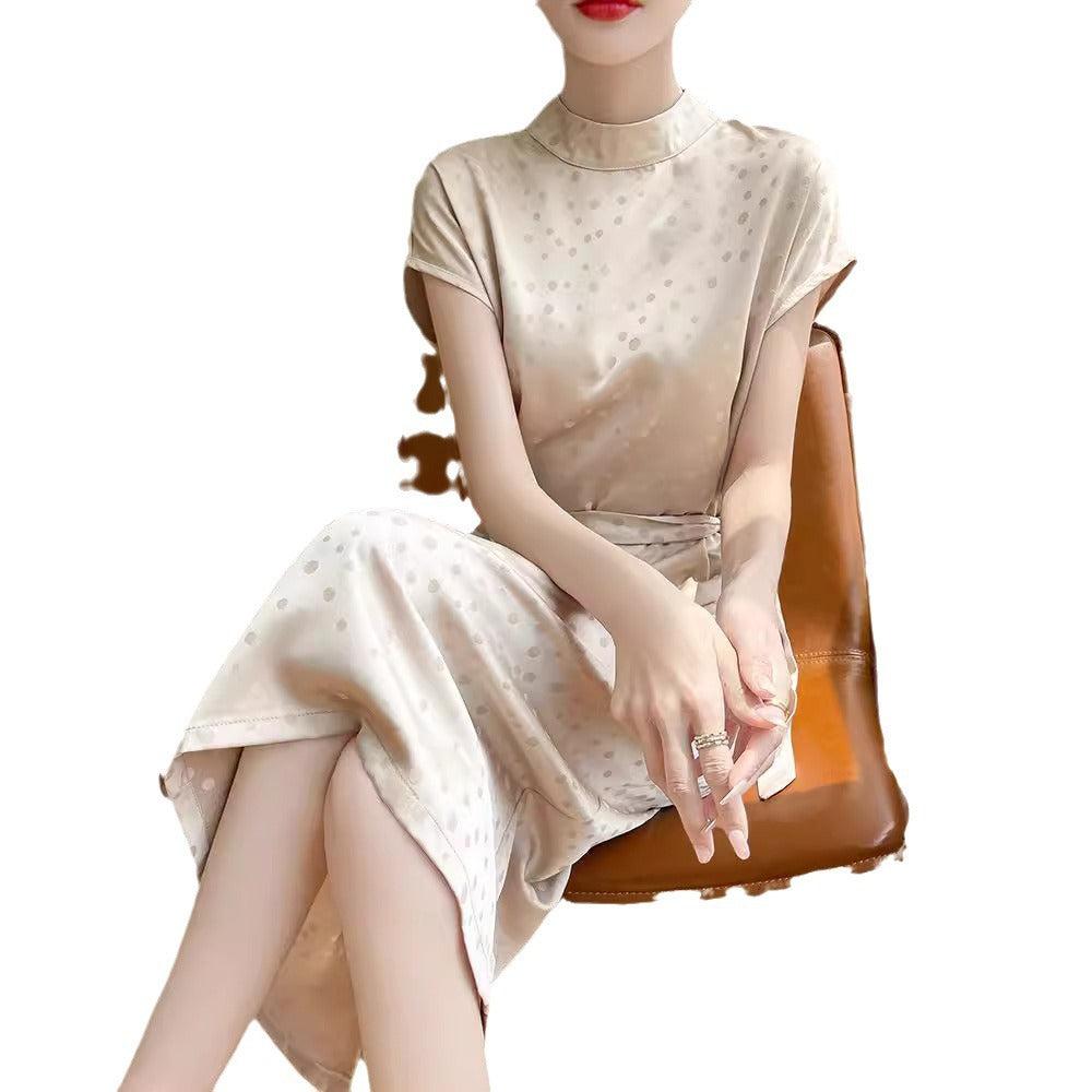 Dress Satin High-grade Polka Dot Half Turtleneck Acetic Acid nyaabs.com