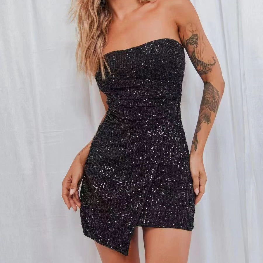 Women's Sequin Tube Top Elegant Short Slim Fit Dress nyaabs.com