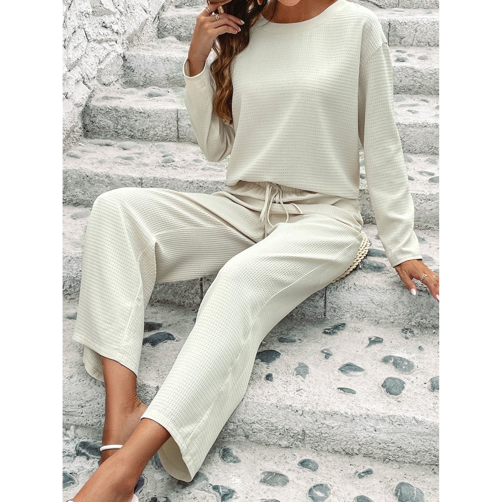 Long Sleeved Top Fashion Pants Two-piece Set - Nyaabs