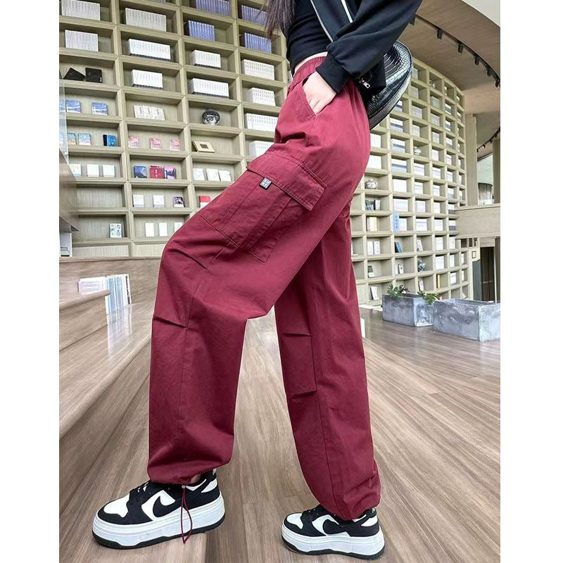 Drawstring Tooling Style High Waist Design Sense Ankle-tied Sports Wide-leg Pants nyaabs.com