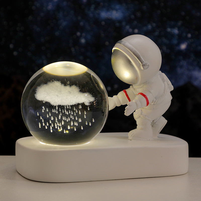 Glowing Planetary Galaxy Astronaut Crystal Ball Night Lights USB Power Warm Bedside Light Brithday Gift Night Lamp - Nyaabs