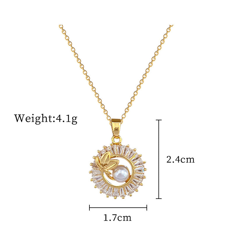 Fashion Jewelry Square Full Diamond Personalized Round Ring Leaves Necklace And Earrings Suite - Nyaabs