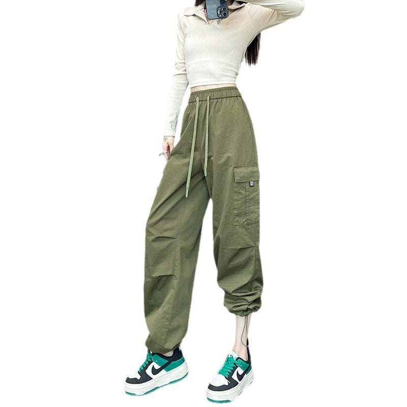 Drawstring Tooling Style High Waist Design Sense Ankle-tied Sports Wide-leg Pants nyaabs.com