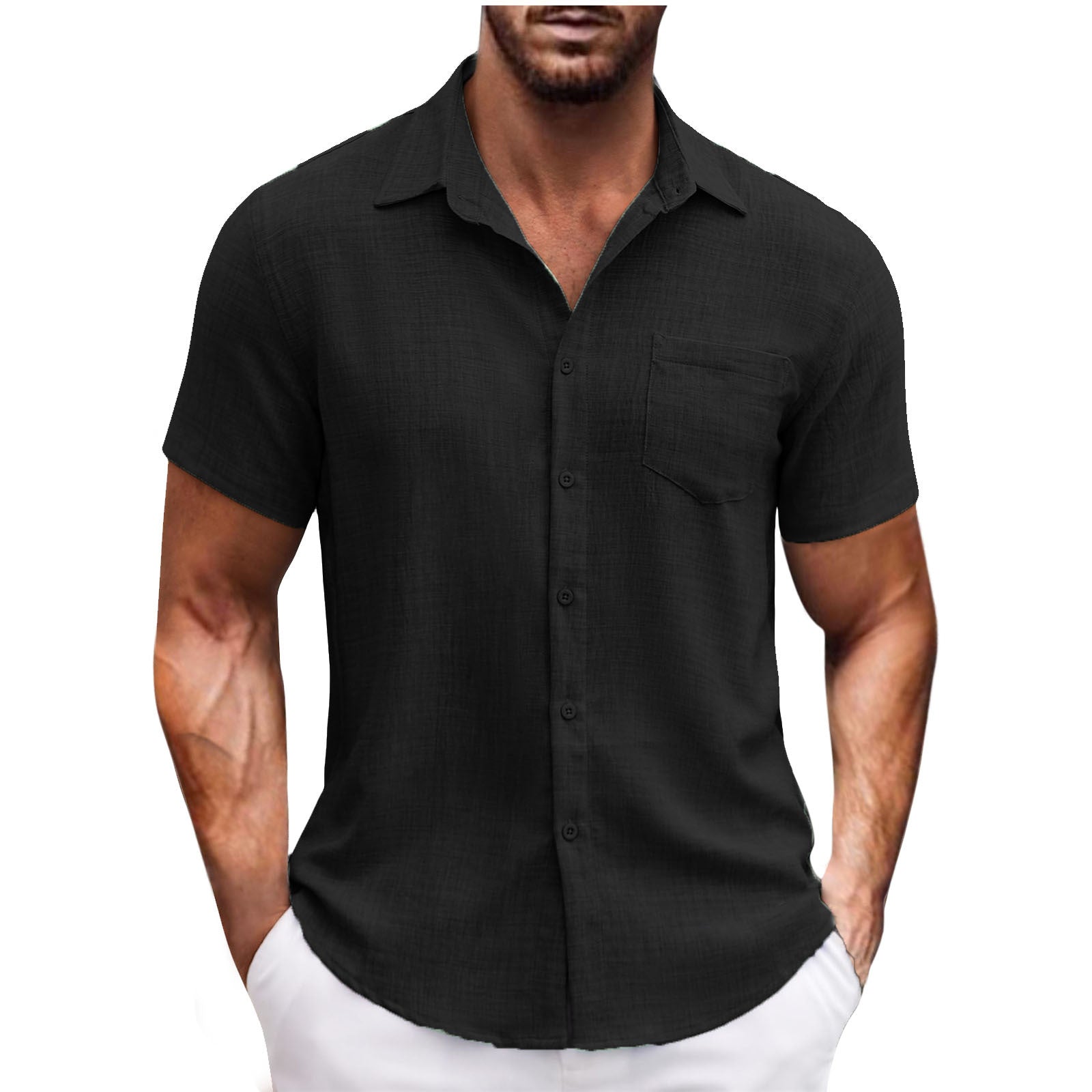 Men's Lapel Pocket Short Sleeve Casual Shirt nyaabs.com