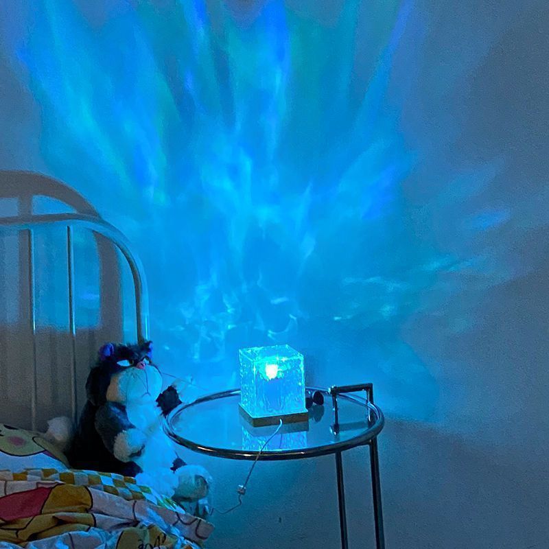 16 Colors LED Water Ripple Ambient Night Light USB Rotating Projection Crystal Table Lamp RGB Dimmable Home Decoration - Nyaabs