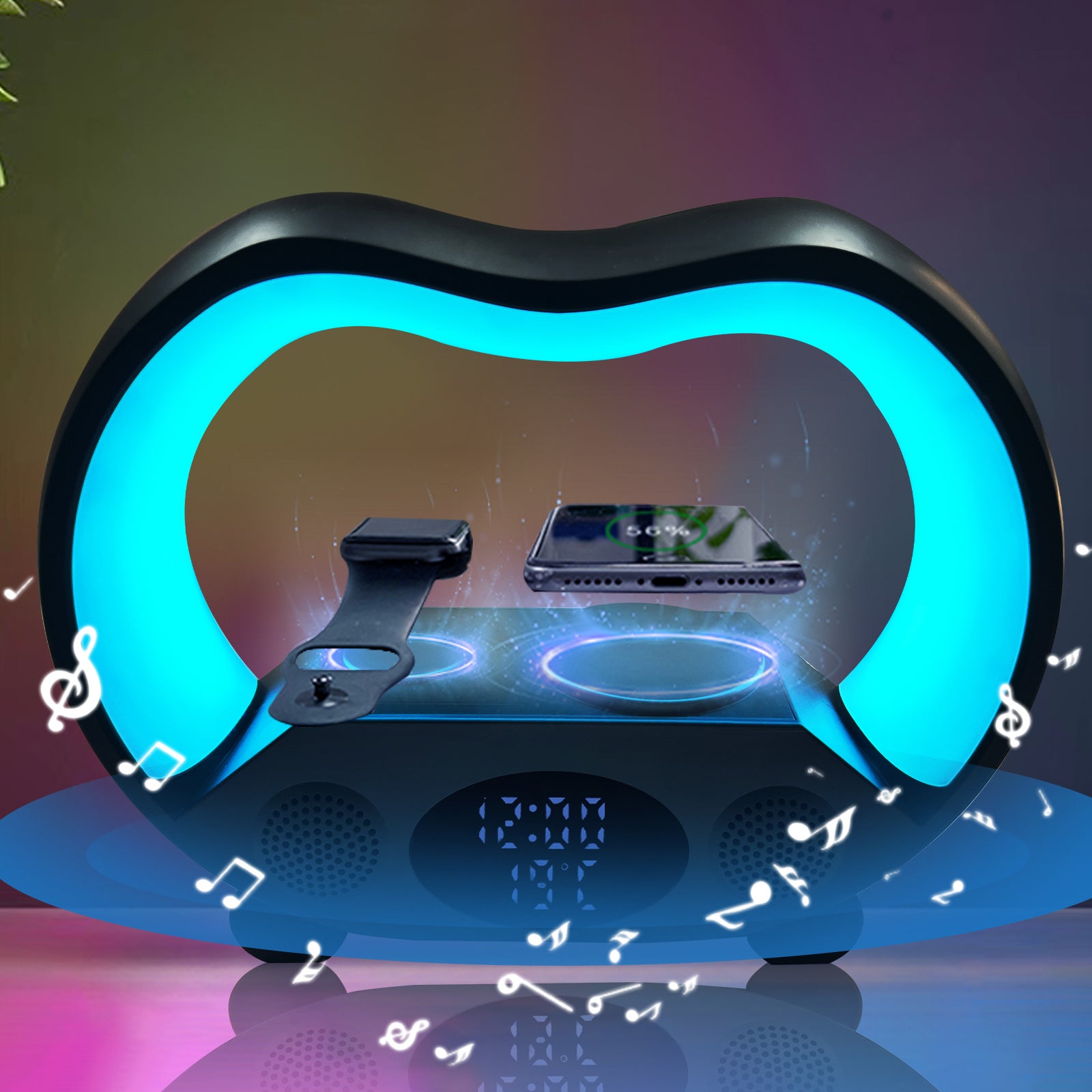 2024 New 6 In 1 Smart Remote Control Bluetooth Ambience Intelligent LED Table Lamp Multi-function Wireless Charger Night Light Bluetooth Speaker - Nyaabs