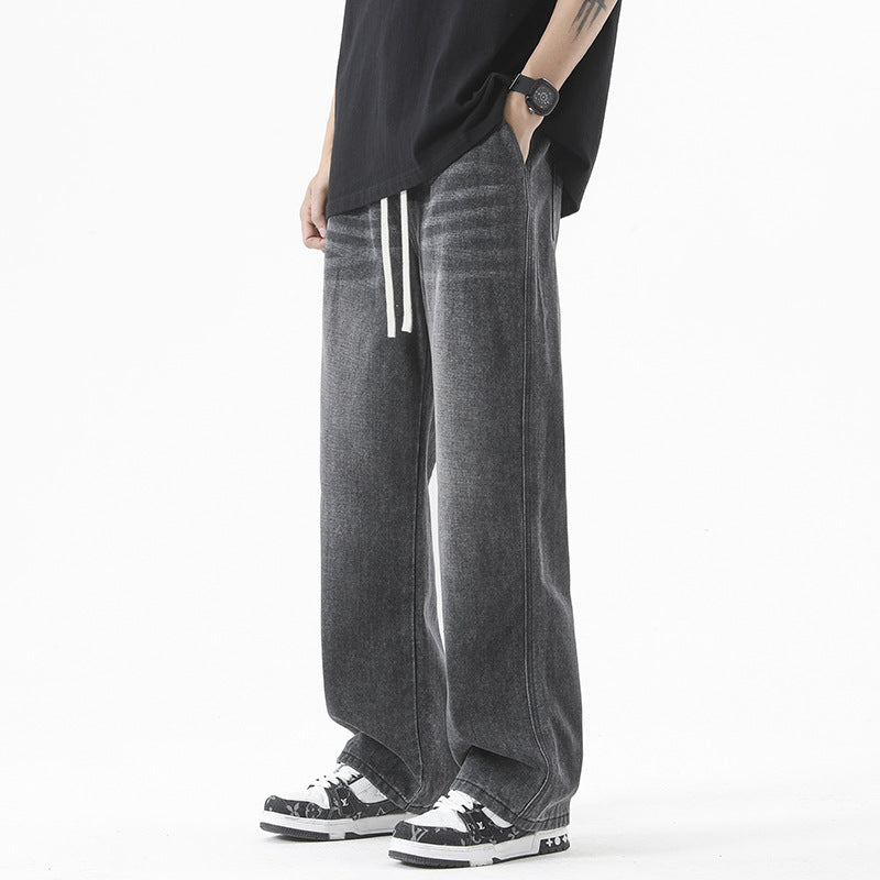 Men's Loose Straight Elastic Waist Wide Leg Casual Trousers - Nyaabs