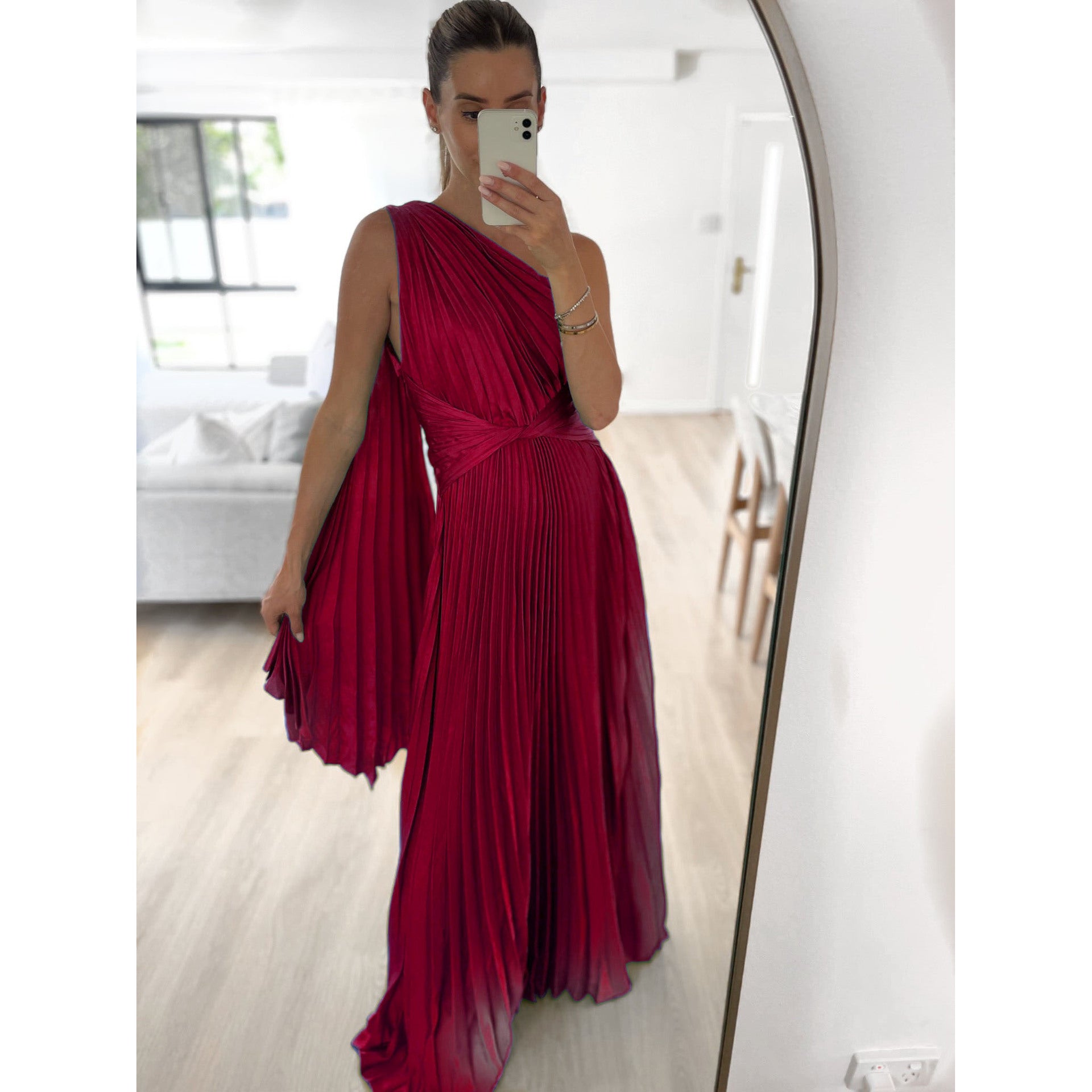 Slant Shoulder Pleated Casual INS Loose Vacation Party Length Dress nyaabs.com