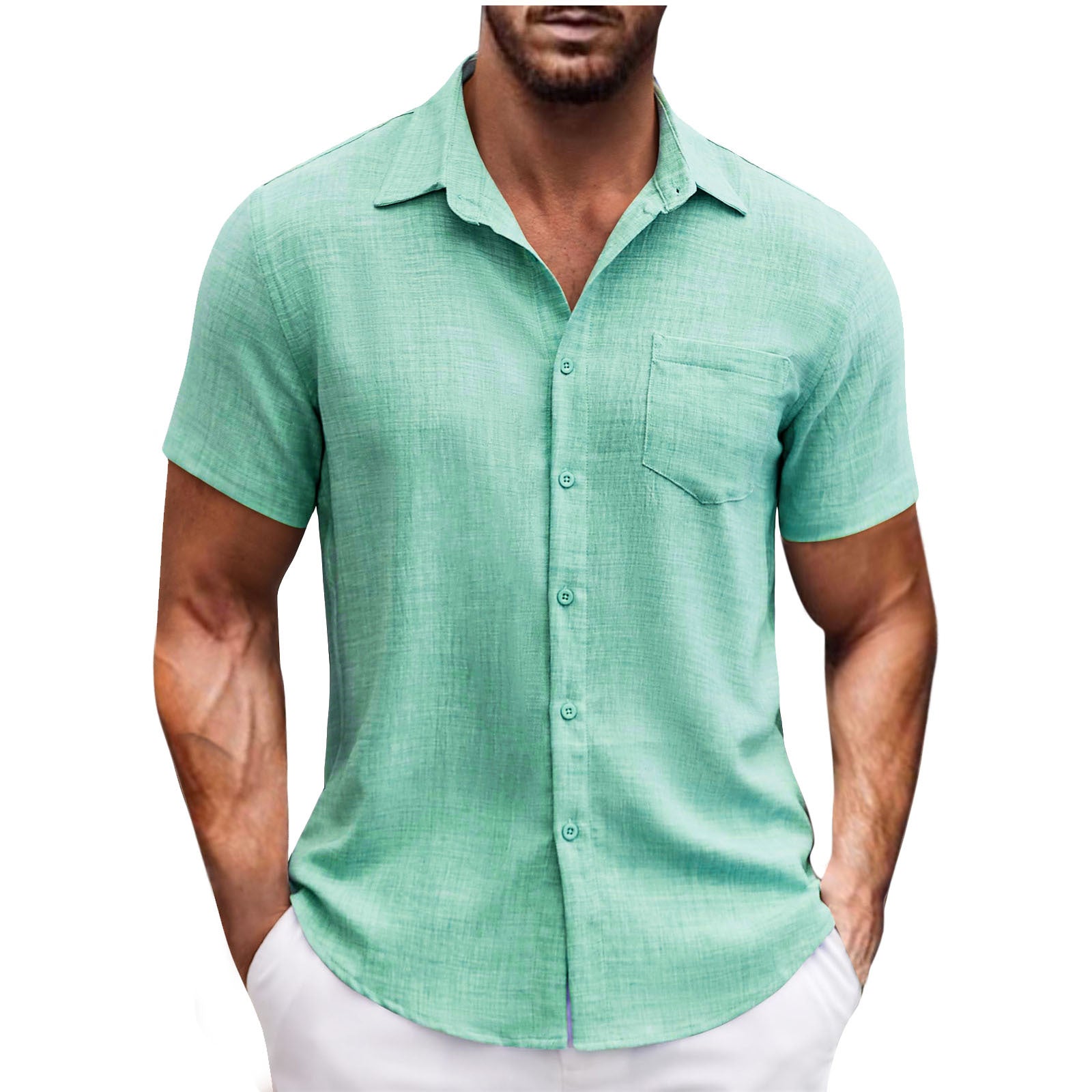 Men's Lapel Pocket Short Sleeve Casual Shirt nyaabs.com