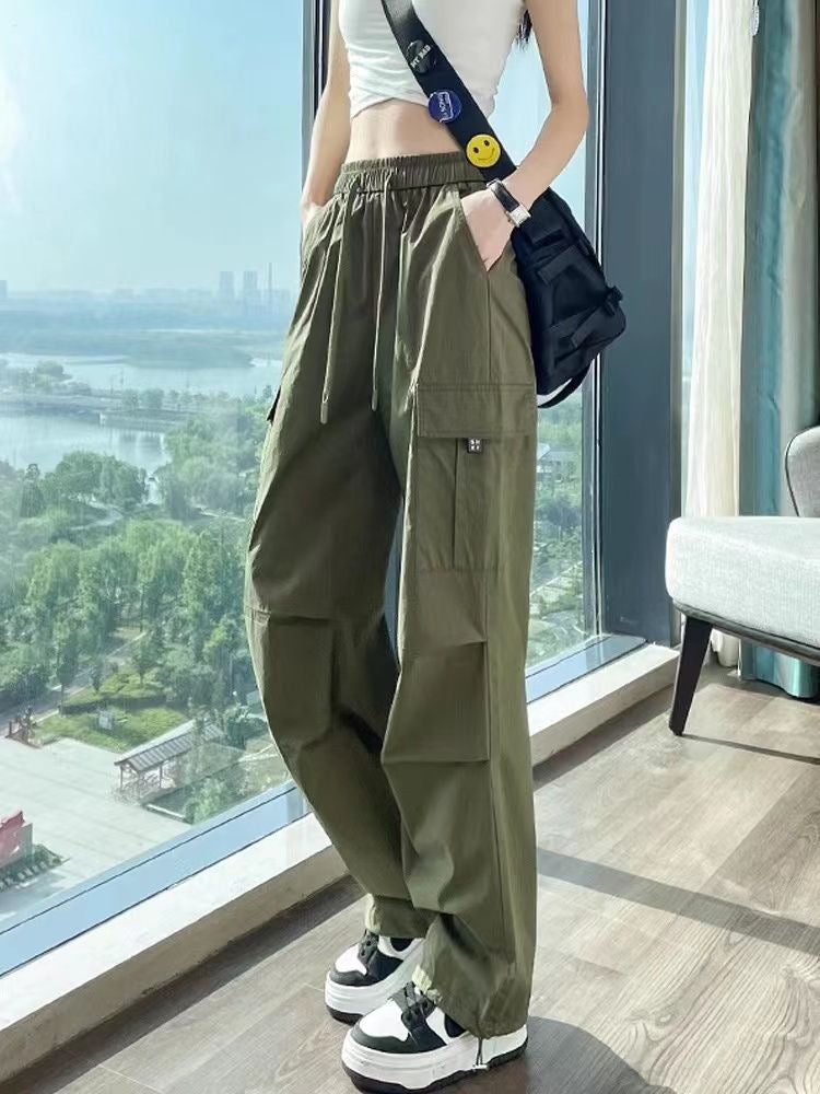 Drawstring Tooling Style High Waist Design Sense Ankle-tied Sports Wide-leg Pants nyaabs.com