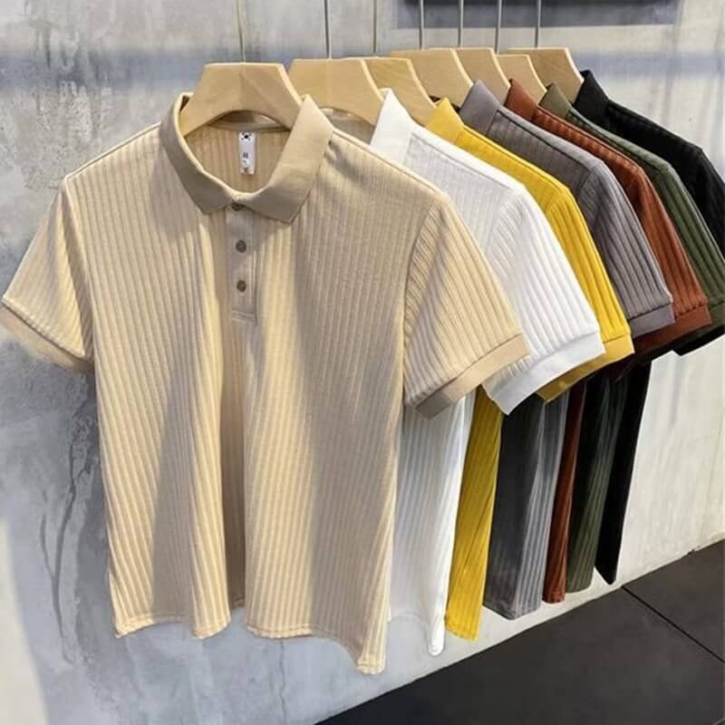 Trendy short-sleeved summer solid color simple literary POLO shirt youth popular 2023 standard new versatile trendy men - Nyaabs