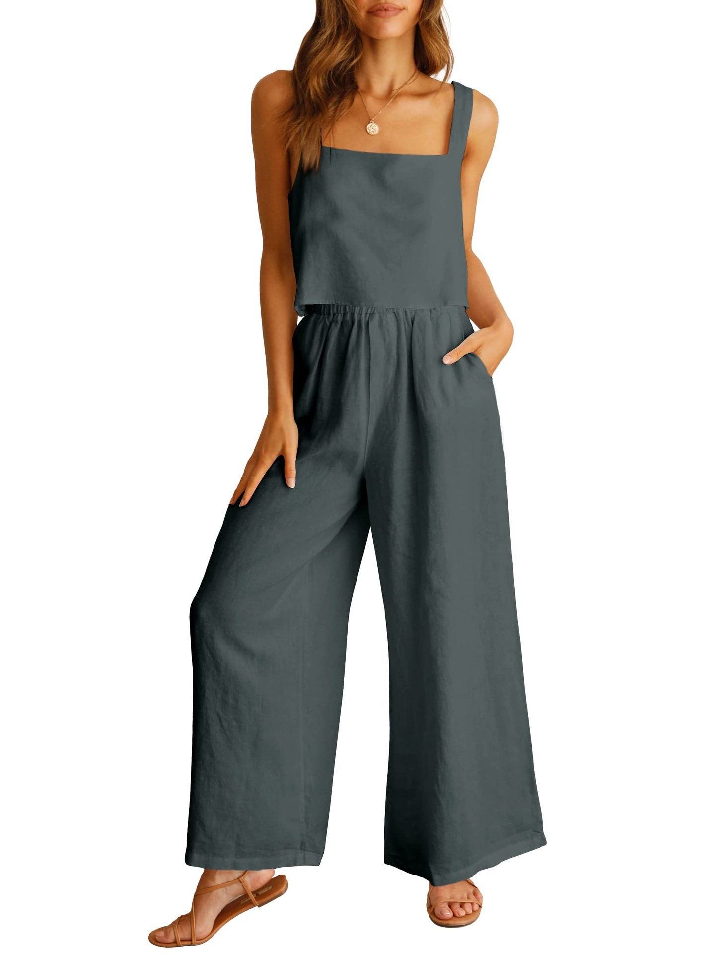 Sleeveless Camisole Wide Leg Pants Casual Suit - Nyaabs