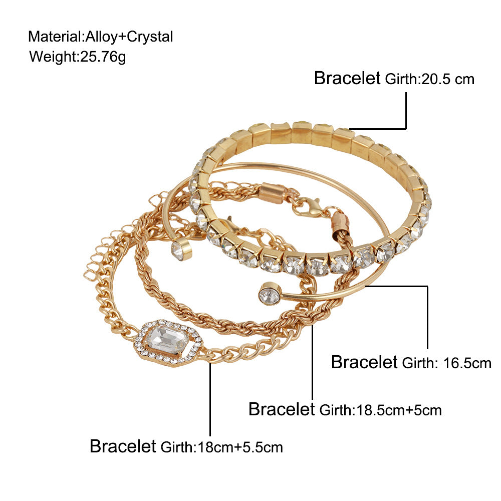 Fashion Jewelry 4 Pcs Crystal Bracelet Set Bohemian Design For Women Vintage Luxury Twisted Cuff Chains Armband Jewelry Accessories - Nyaabs