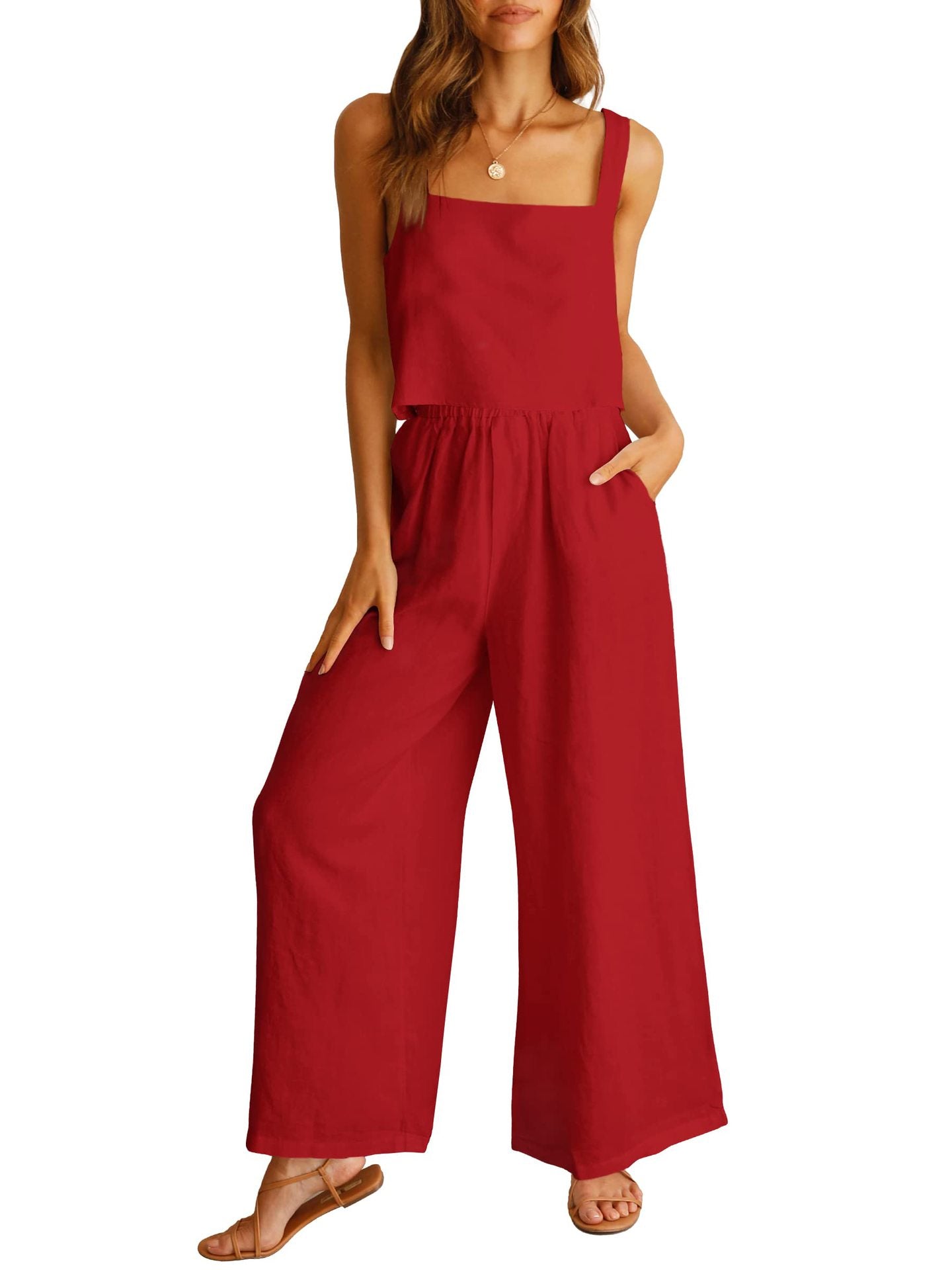 Sleeveless Camisole Wide Leg Pants Casual Suit - Nyaabs