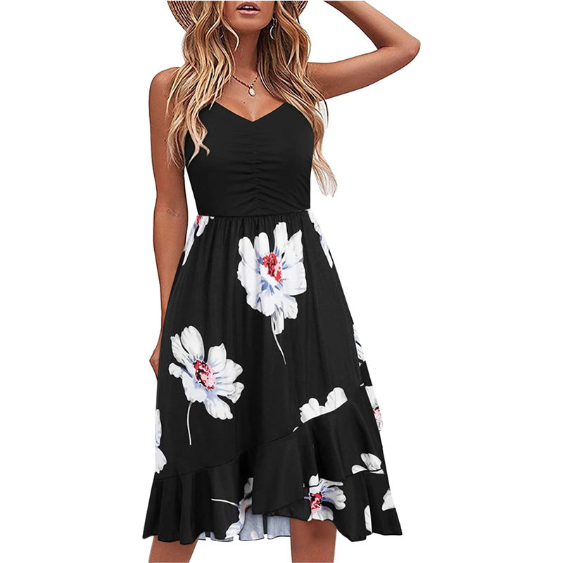 Strap Stitching Printing Irregular Tube Top Boho Dress nyaabs.com