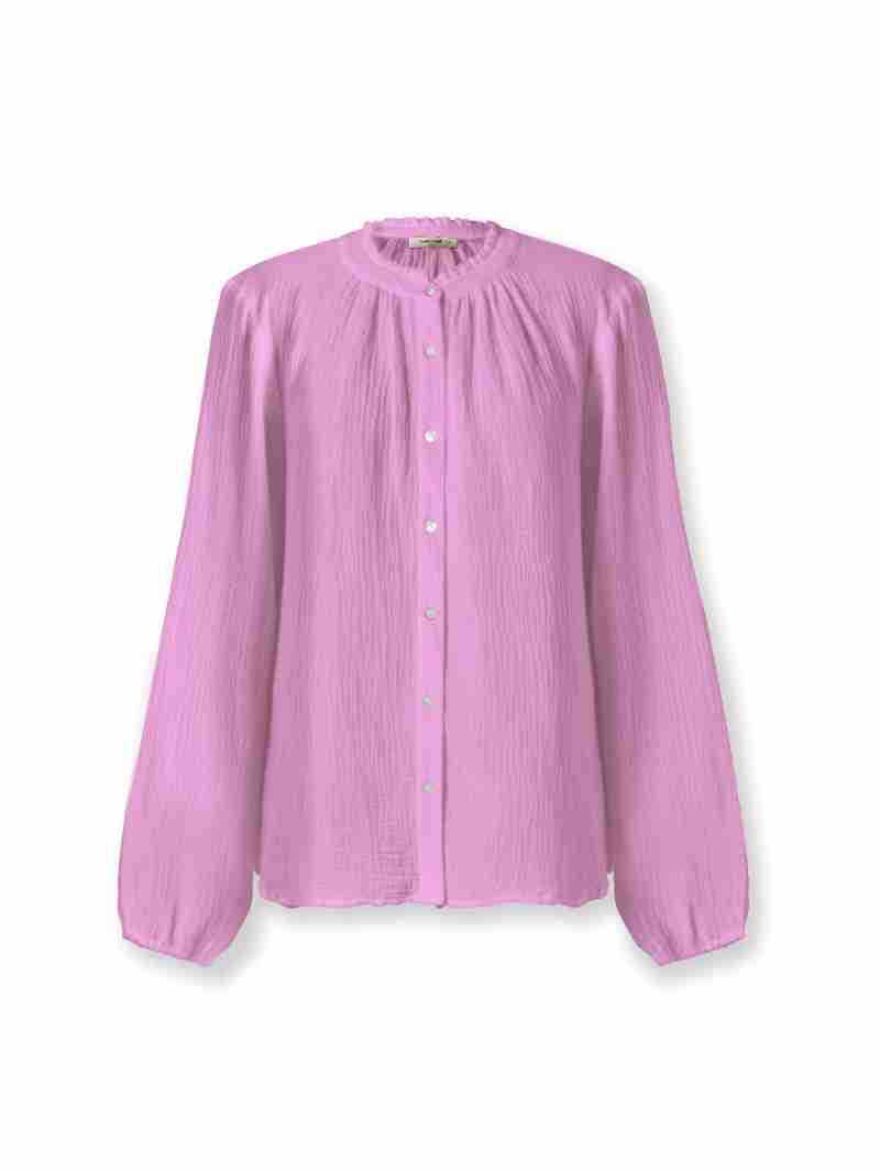 Cotton Stand Collar Ruffled Long Sleeve Shirt Lantern Sleeve nyaabs.com