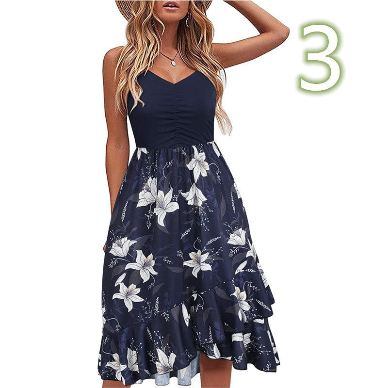 Strap Stitching Printing Irregular Tube Top Boho Dress nyaabs.com