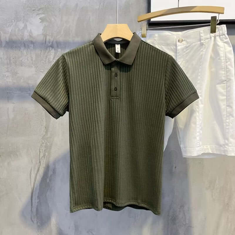 Trendy short-sleeved summer solid color simple literary POLO shirt youth popular 2023 standard new versatile trendy men - Nyaabs