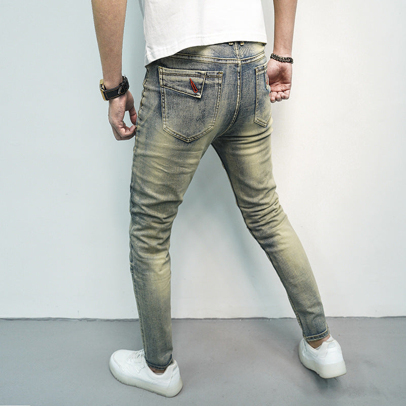 Spring And Summer All-matching Elastic Stitching Skinny Fashion And Handsome Zipper Decorations Men's Jeans - Nyaabs