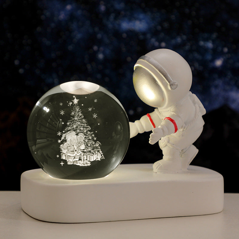 Glowing Planetary Galaxy Astronaut Crystal Ball Night Lights USB Power Warm Bedside Light Brithday Gift Night Lamp - Nyaabs