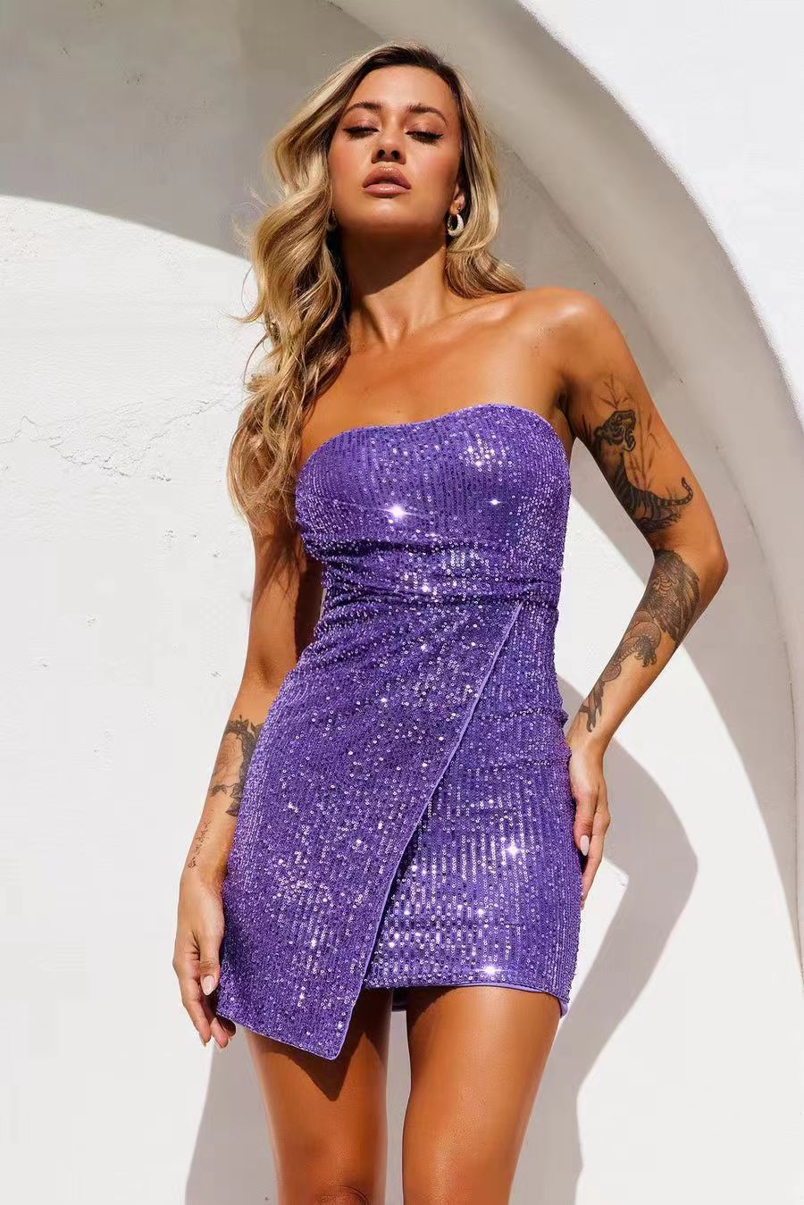 Women's Sequin Tube Top Elegant Short Slim Fit Dress nyaabs.com