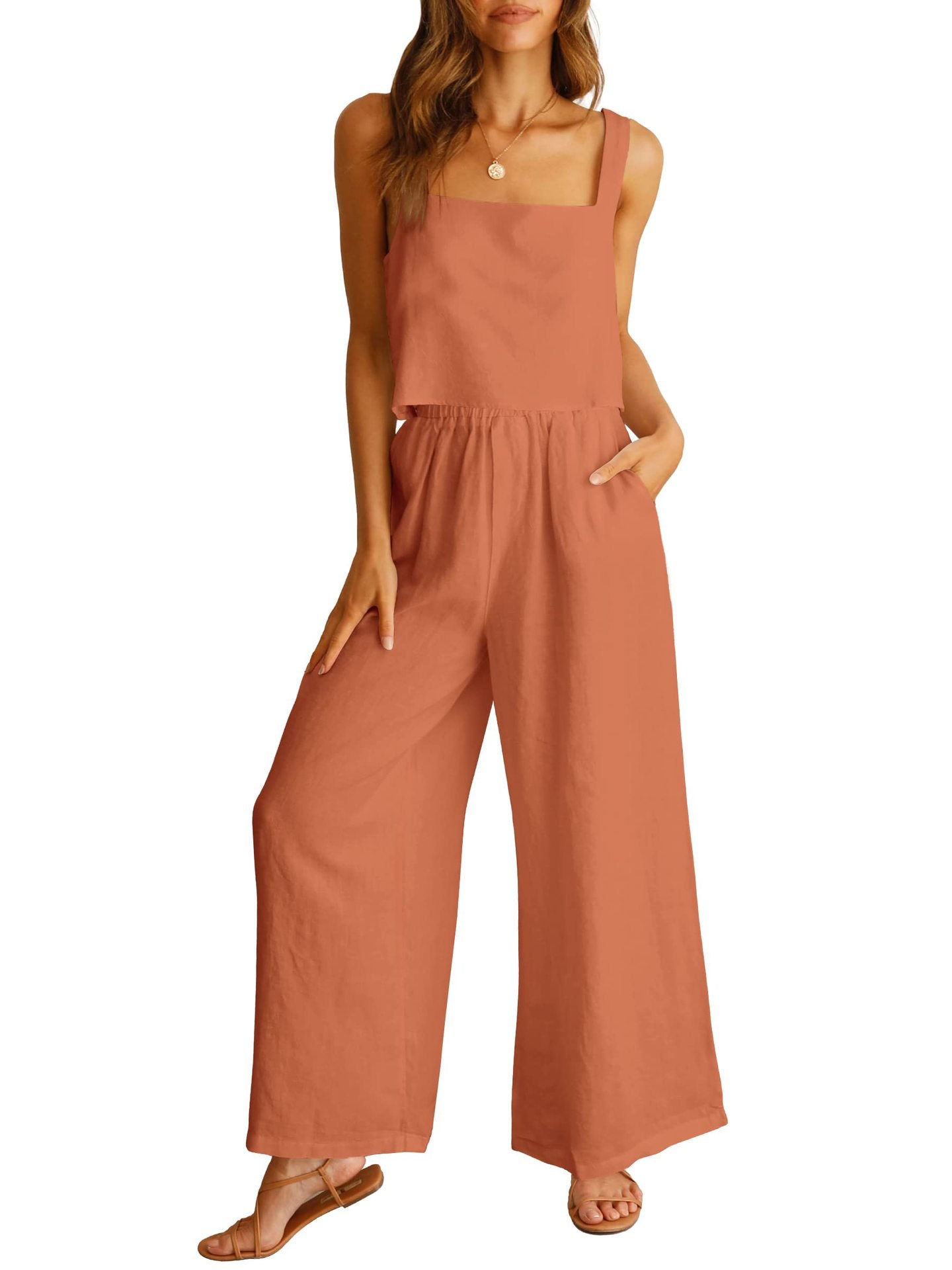 Sleeveless Camisole Wide Leg Pants Casual Suit - Nyaabs