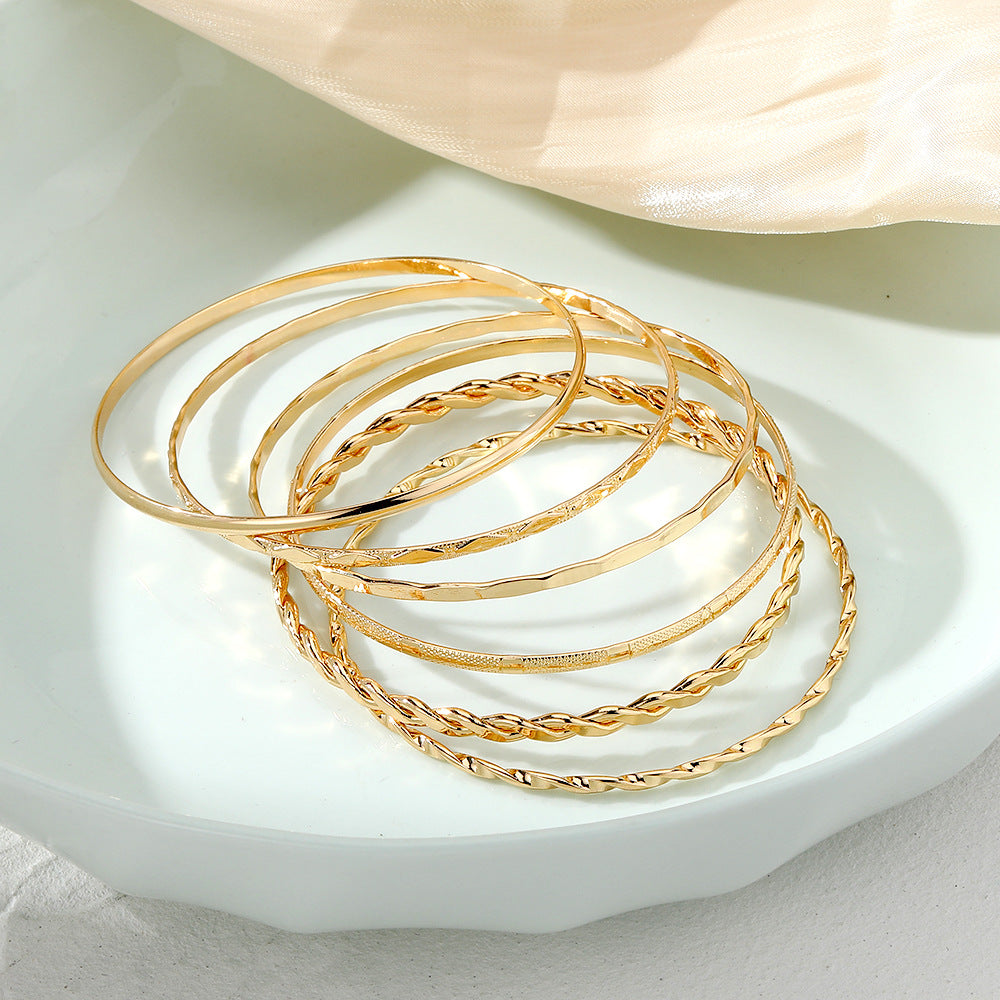 Bohemian Metal Chain Bracelet Set For Women Geometric Gold Color Thick Link Chain  Bangle Female Fashion Jewelry - Nyaabs