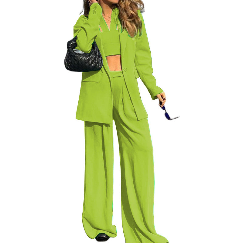 Long Sleeve Suit Coat Casual Trousers Set Three-piece Set - Nyaabs