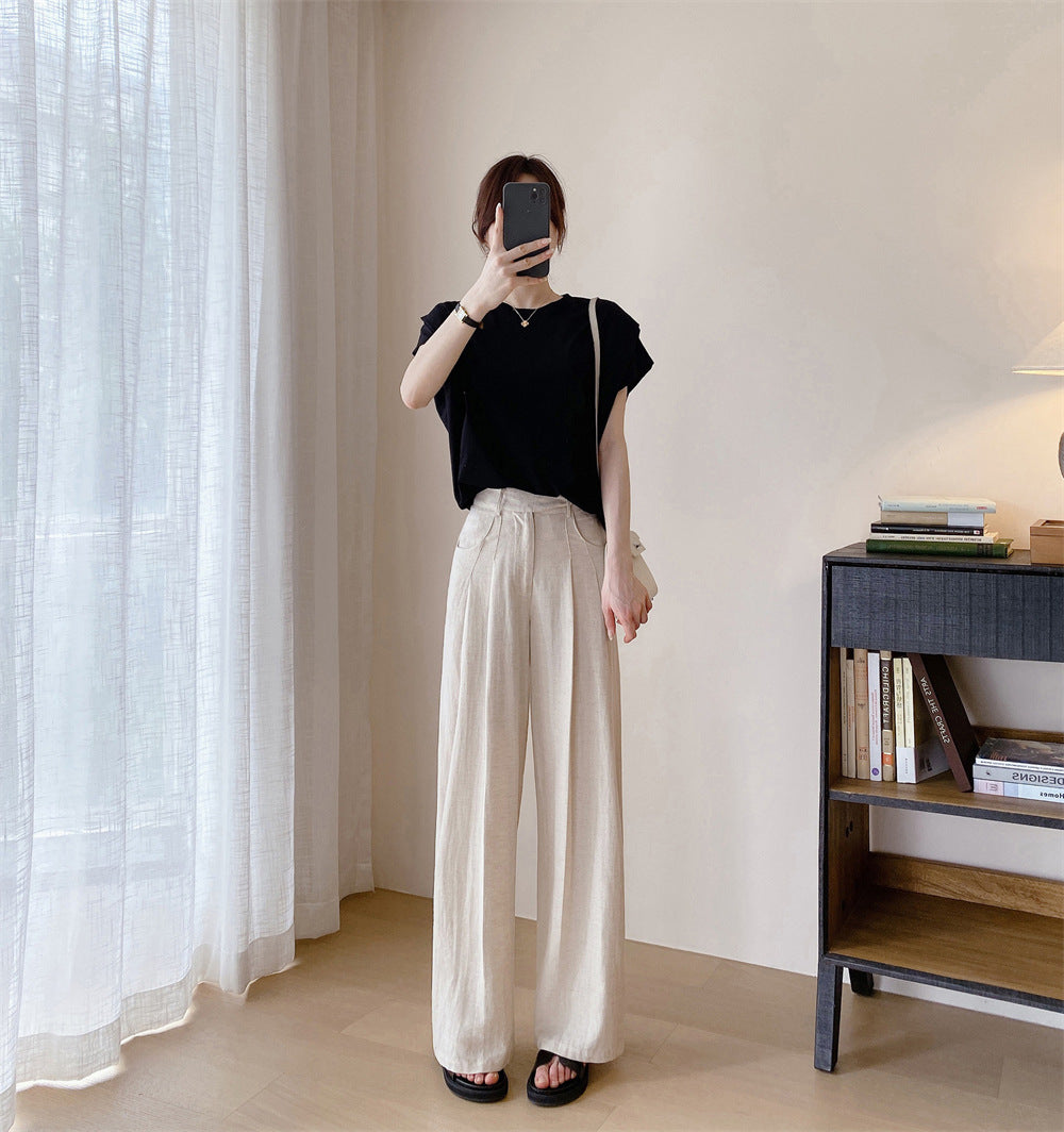 Tencel Linen Wide-leg Pants Thin High Waist Casual Sun-proof Cotton Linen Straight Trousers nyaabs.com