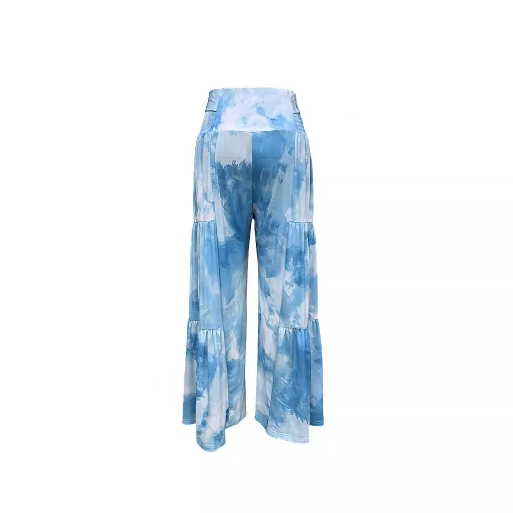 Fashion Temperament Printed Waist-controlled Lace-up Straight Pants nyaabs.com