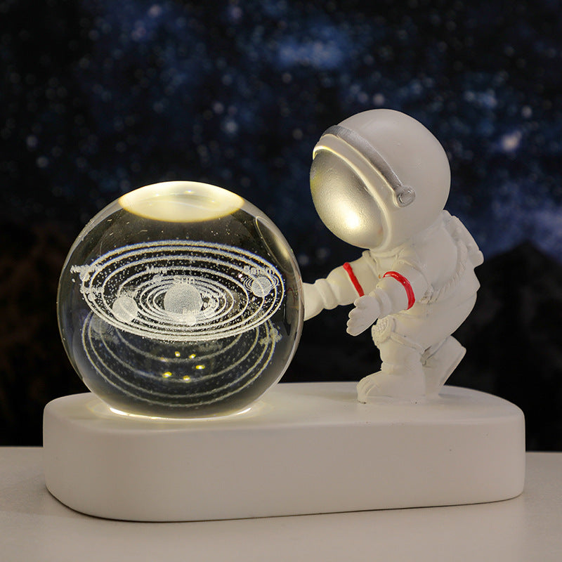 Glowing Planetary Galaxy Astronaut Crystal Ball Night Lights USB Power Warm Bedside Light Brithday Gift Night Lamp - Nyaabs