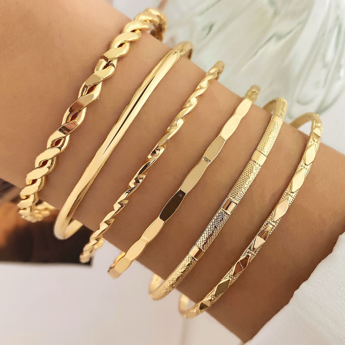 Bohemian Metal Chain Bracelet Set For Women Geometric Gold Color Thick Link Chain  Bangle Female Fashion Jewelry - Nyaabs