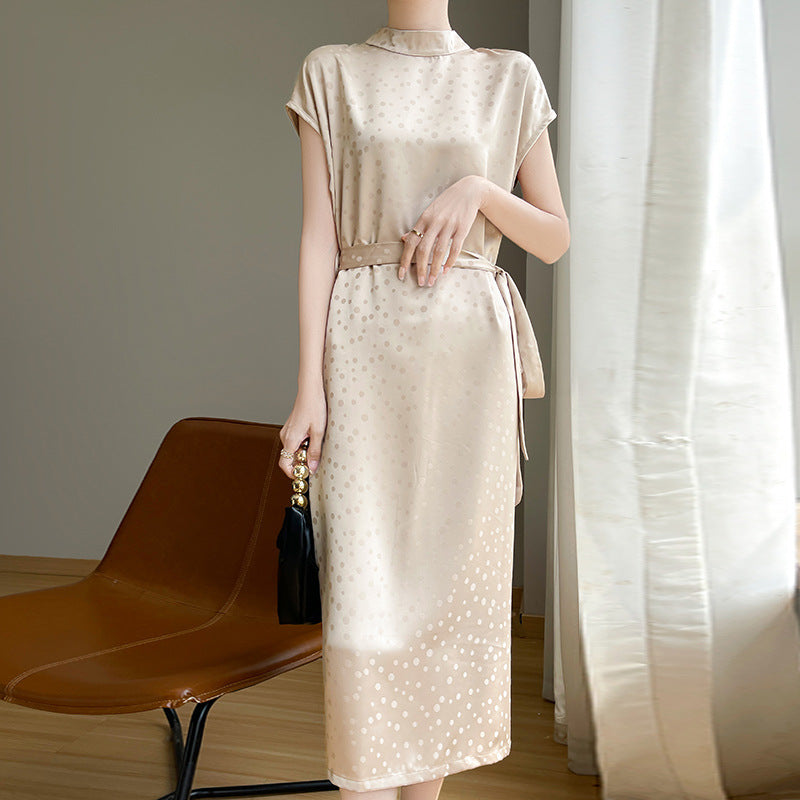 Dress Satin High-grade Polka Dot Half Turtleneck Acetic Acid nyaabs.com