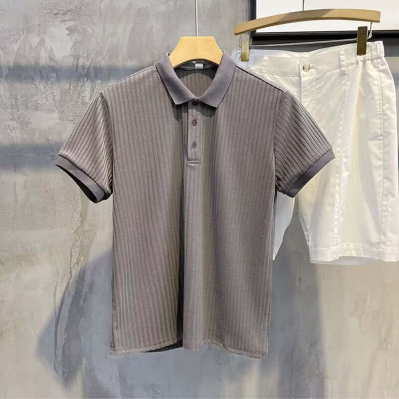 Trendy short-sleeved summer solid color simple literary POLO shirt youth popular 2023 standard new versatile trendy men - Nyaabs