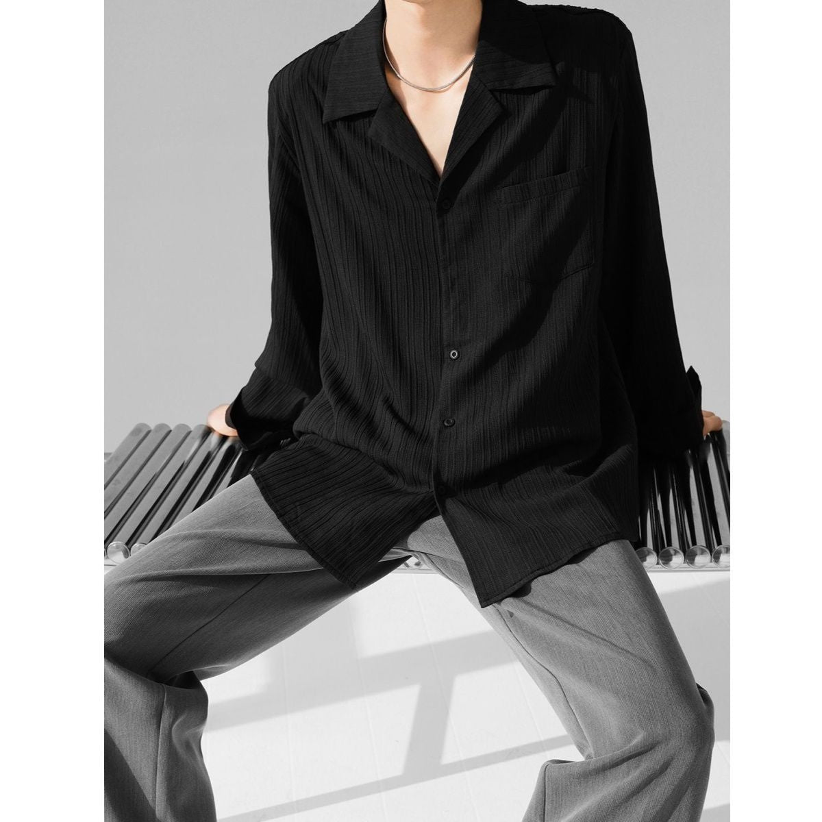 Draping Cuban Collar Loose Shirt All-match Texture nyaabs.com