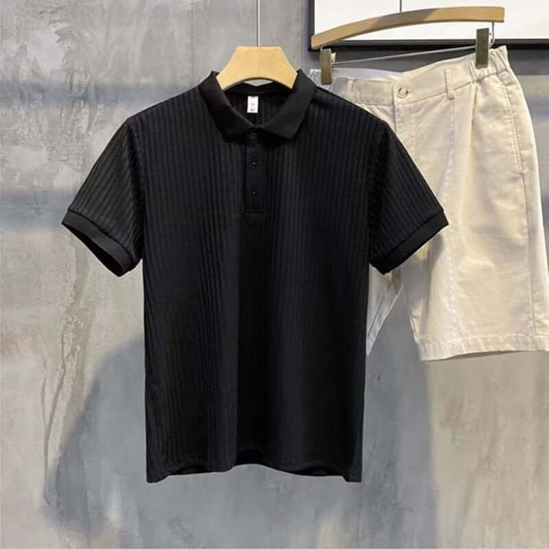 Trendy short-sleeved summer solid color simple literary POLO shirt youth popular 2023 standard new versatile trendy men - Nyaabs