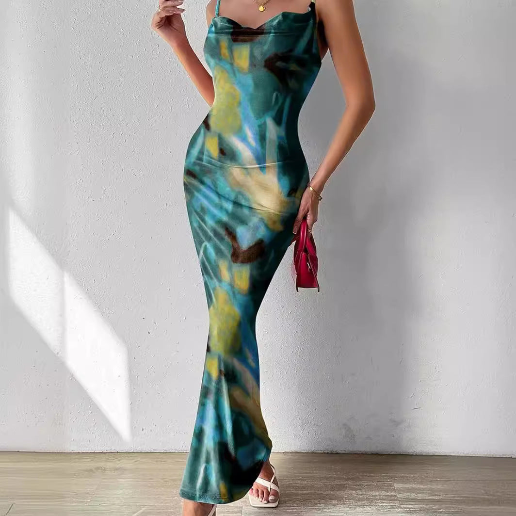 Spaghetti Strap Sleeveless Printing Slip Dress nyaabs.com