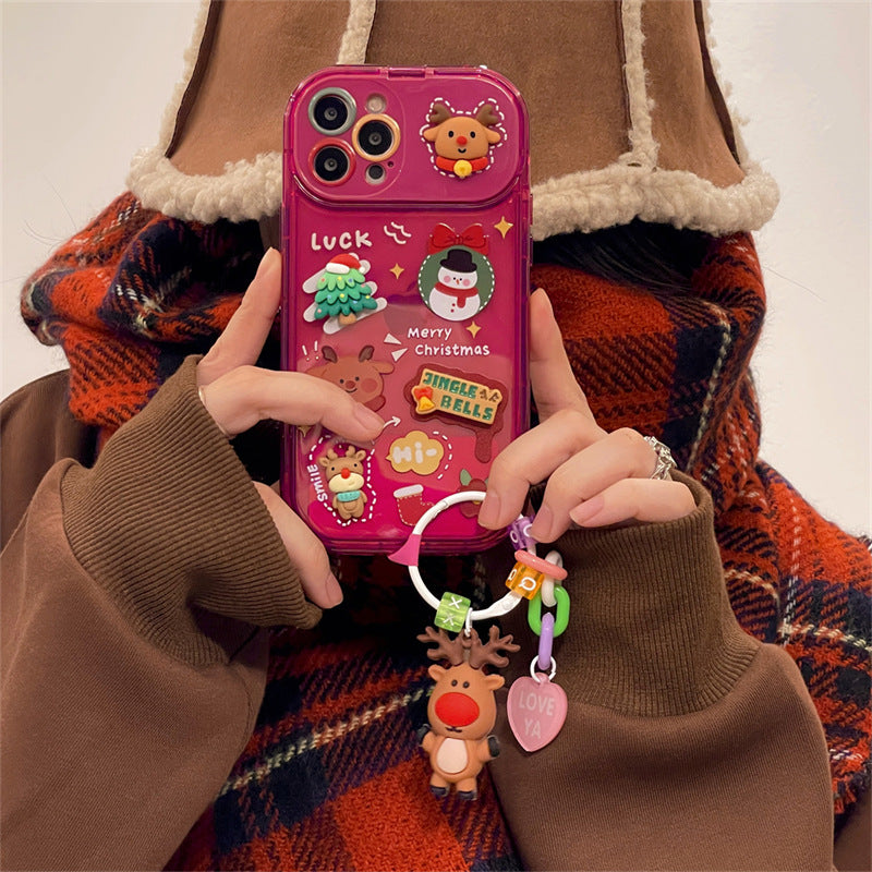 Xmas Santa Claus Cute Elk Hat Pendant Flip Christmas Phone Case For I Phone 15 14 13 12 11 Pro Max Pro Silicone Protection Cover - Nyaabs