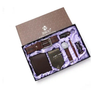 Men's Gift Suit Exquisite Packaging Watch Belt Tie Wallet Simple Combination Suit - Nyaabs