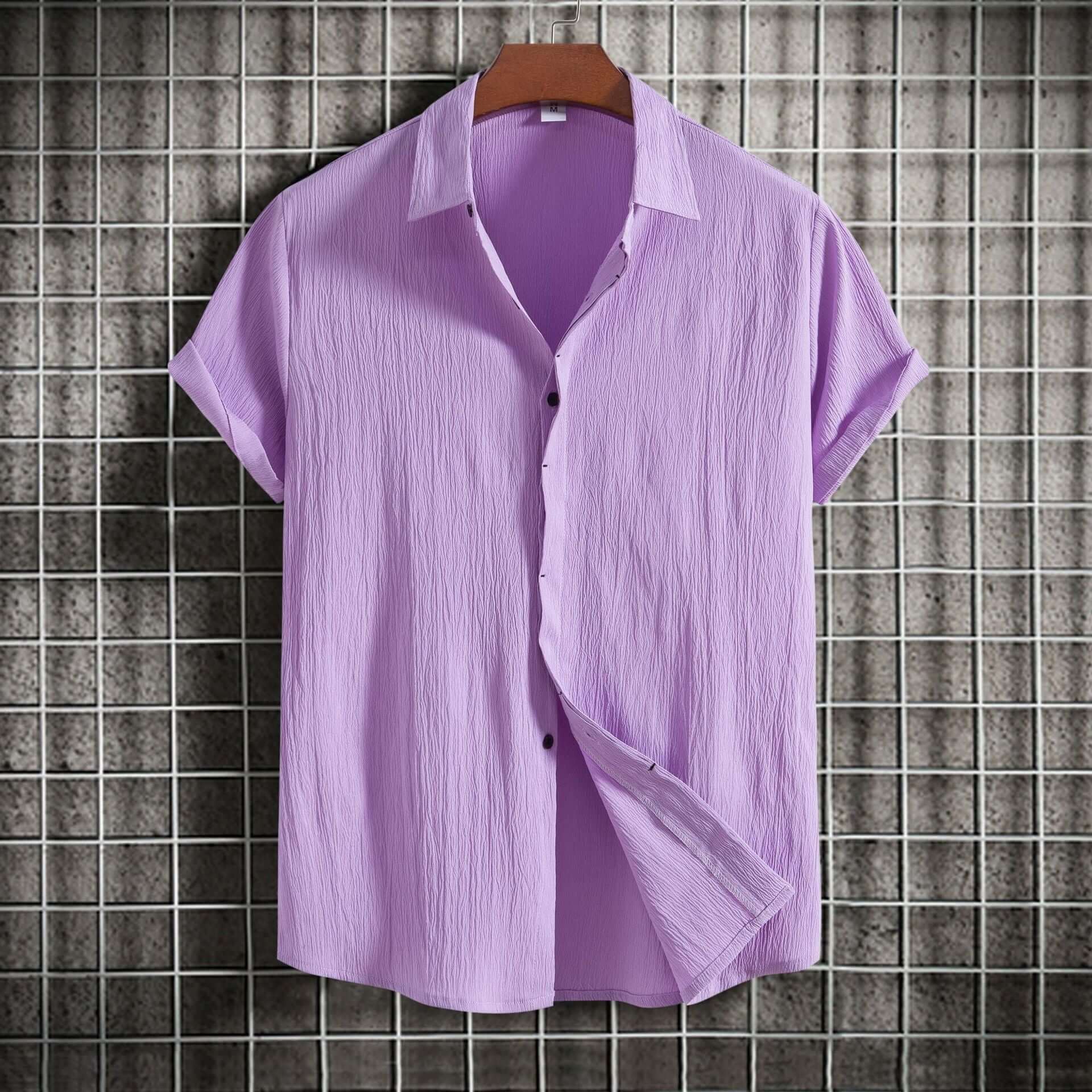 Cross-border 2024 summer new men's short-sleeved shirt loose solid color button short-sleeved shirt cotton and linen shirt men - Nyaabs